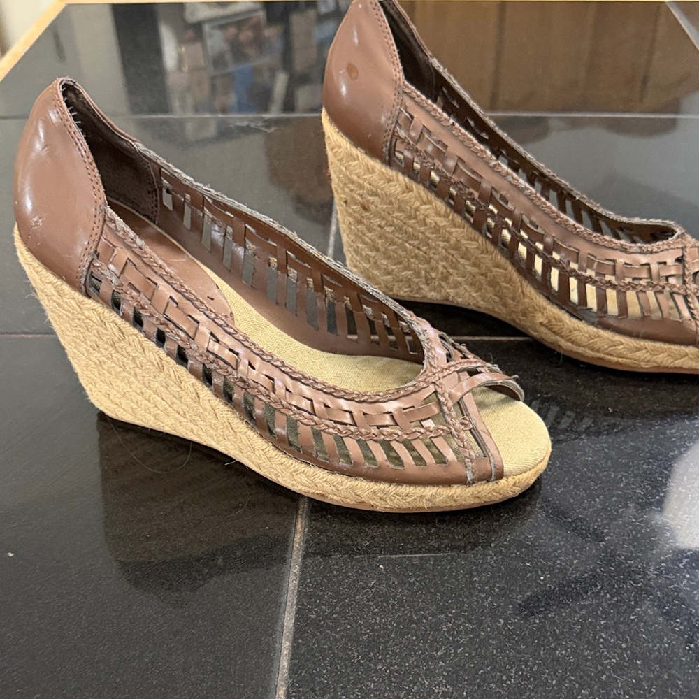 Chadwicks Brown Woven Peep-Toe Espadrille Wedge